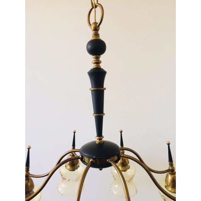 Black Atomic Age Design Brass and Glass Chandelier, 1950s For Sale - Image 8 of 16