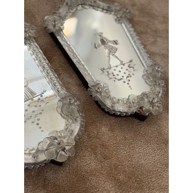 Venetian Mirrors in Murano Glass Deco and Candleholders, Italy, 1940s, Set of 2 For Sale - Image 4 of 14