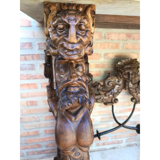 19th Century Console Carved Table Renaissance with Beige Marble Top For Sale - Image 12 of 18