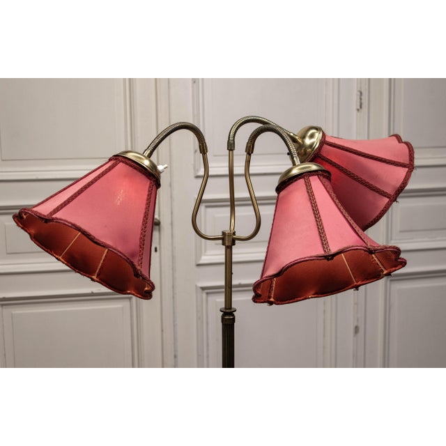 Mid-Century Modern Swedish Floor Lamp with Red Satin Shades, 1940s For Sale - Image 3 of 10