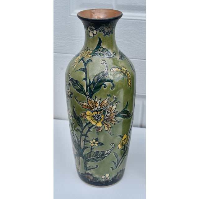 1970s Vtg. Pair of Baum Bros Formalities Vase W/Floral & Butterfly Details For Sale - Image 5 of 14