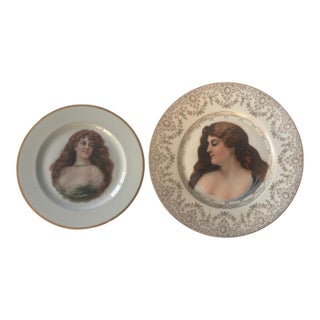 Antique Cabinet Plates Featuring Victorian Women Portraiture For Sale