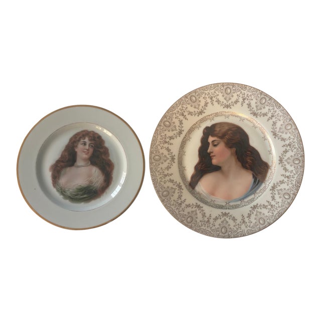 Antique Cabinet Plates Featuring Victorian Women Portraiture For Sale
