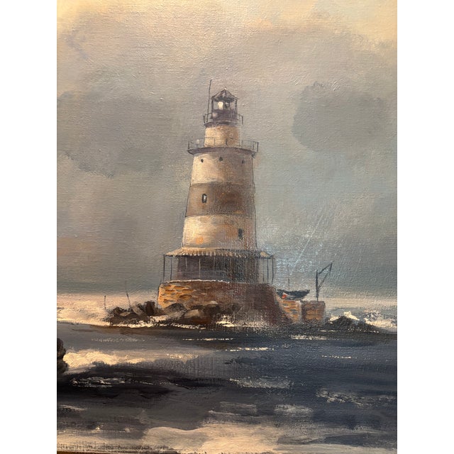 Coastal Original 1979 Vintage Maritime Oil “Old Sea Captain at the Helm” by Otto M. K. Sieberg – Coastal Nautical Seascape, 56″ × 32″ Framed For Sale - Image 4 of 6