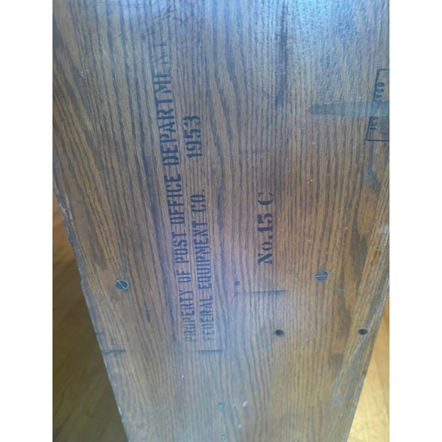 1950s 1953 U.S. Post Office Department Oak Mail Sorting Desk With 84 Cubbies For Sale - Image 5 of 9