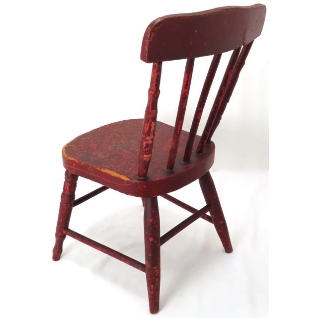 Paint Cute Mid 1800s Antique American Small Childs Chair for Earl - Nice Original Red Hand Painted Features For Sale - Image 7 of 13