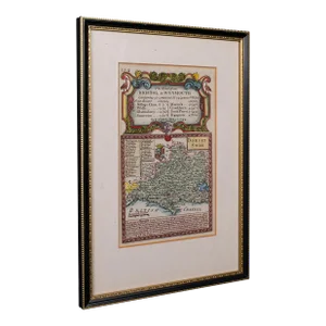 Antique Road Map, Bristol to Weymouth, English, Framed Cartography, Georgian