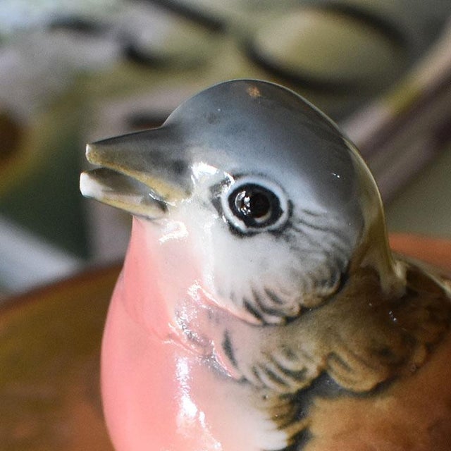 Early 20th Century Karl Ens Porcelain Ceramic Bird Figurine in Pink Blue and Brown - Germany For Sale - Image 5 of 5