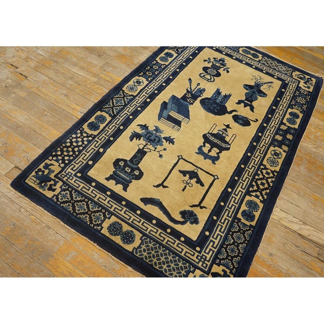 1920s Beige Geometric Chinese Baotou 100 Antiques Carpet 3'x 5' Wool Small Rug For Sale In New York - Image 6 of 10