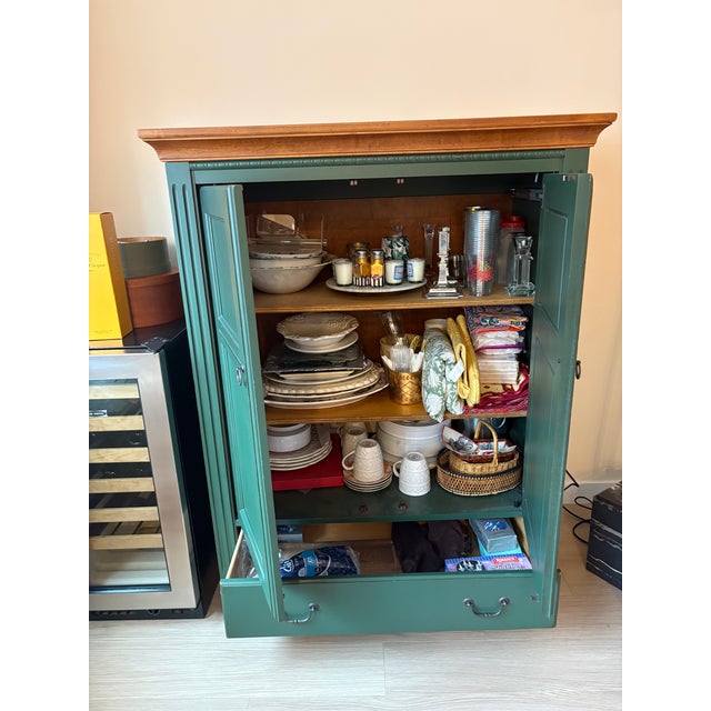 Ethan Allen Traditional Painted Wood Armoire in Sage Green With Natural Wood Crowm For Sale - Image 4 of 6
