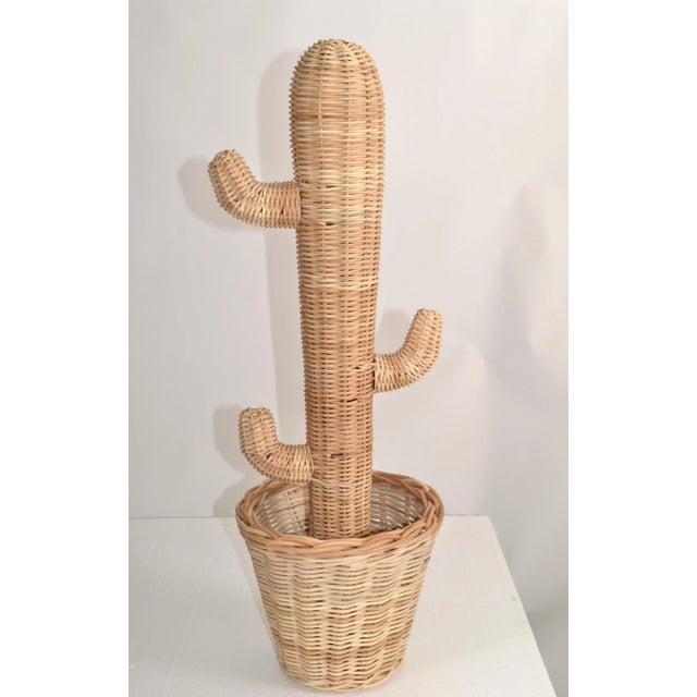 Mario Lopez Torres Style Mid-Century Modern hand-woven Rattan, Wicker and Reed Cactus Pot Sculpture. Bohemian Style made...