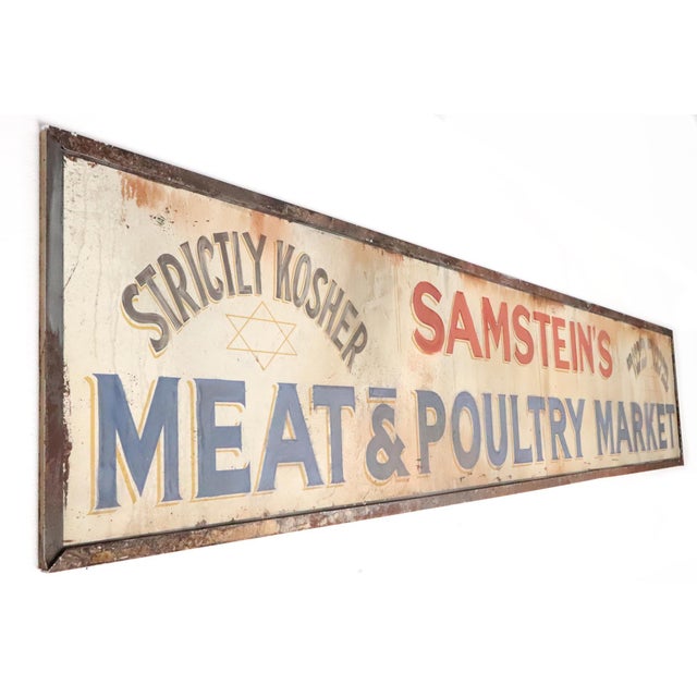 Traditional Hand Painted Marty Supreme Meat & Poultry Market Movie Prop Sign For Sale - Image 3 of 14