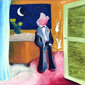 At the Moon Wolf in a Tux Oil Painting