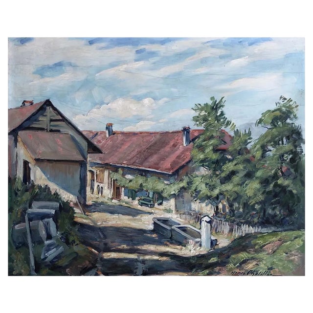 Henri Châtillon, La Fontaine, Cheseaux, 1949, Oil on Wood For Sale