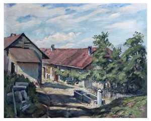 Henri Châtillon, La Fontaine, Cheseaux, 1949, Oil on Wood