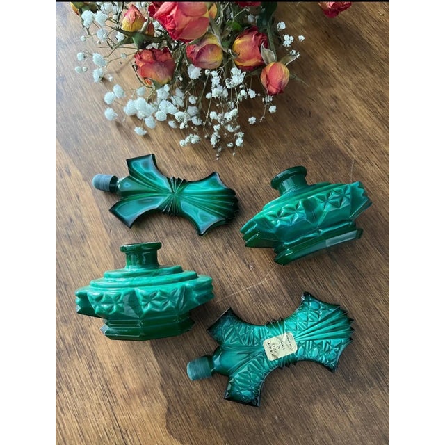 Art Deco Malachite Glass Perfume Bottles Pair For Sale - Image 12 of 18