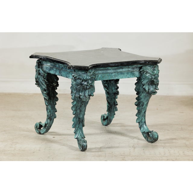 Late 20th Century Verdigris Bronze Side Table with Mythological Figures & Black Marble Top For Sale - Image 4 of 18