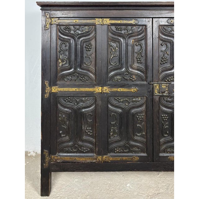 Spanish Baroque Style Carved Oak Sideboard with Iron Hardware, 1890s For Sale - Image 10 of 13
