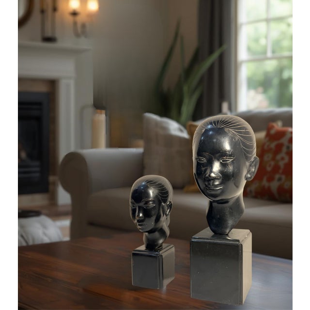 Mid-Century Nguyen Thanh Le Bronze Bust of Young Vietnamese Women- A Pair For Sale - Image 9 of 18