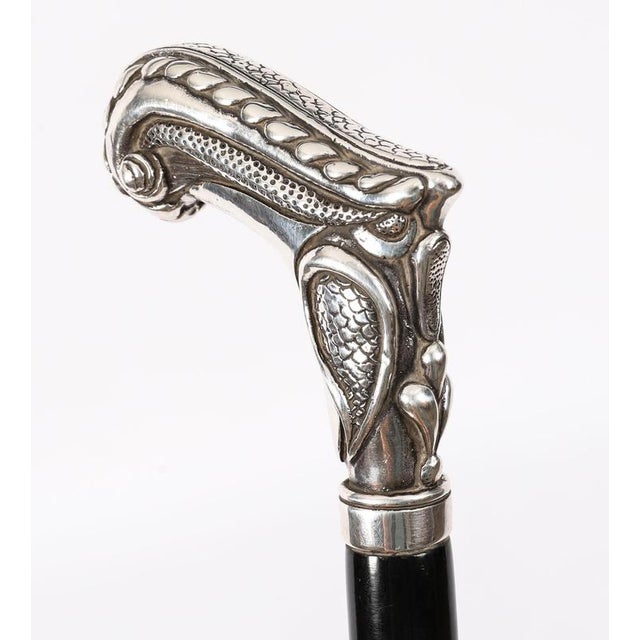 Silver Antique French Art Nouveau Silver Walking Cane Stick, 1800s For Sale - Image 8 of 13