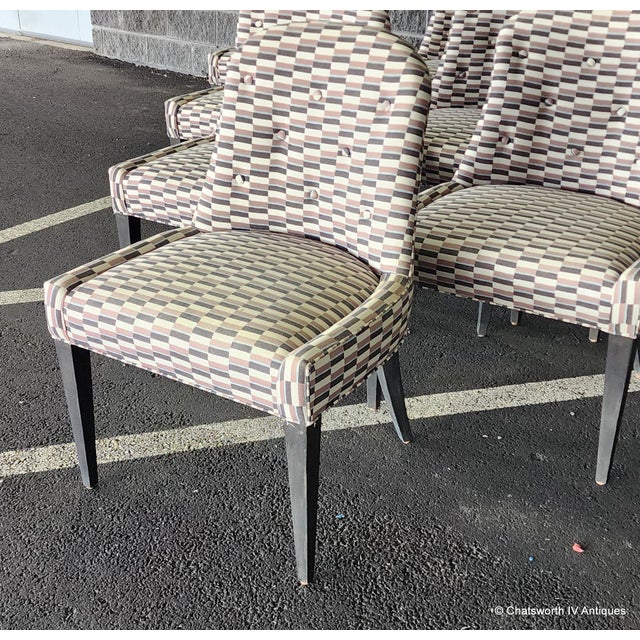 Contemporary Set 10 Contemporary Mid Century Style Custom Made Dining Chairs W/ Zak & Fox Obi Pattern Material For Sale - Image 3 of 14