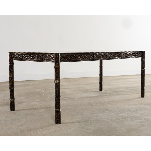 Late 20th Century Dennis & Leen Regency Style Lacquer Chinoiserie Decorated Desk For Sale - Image 5 of 17