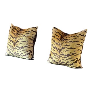 Pair of 26”x26” Scalamandre Tigre Pillow Covers For Sale