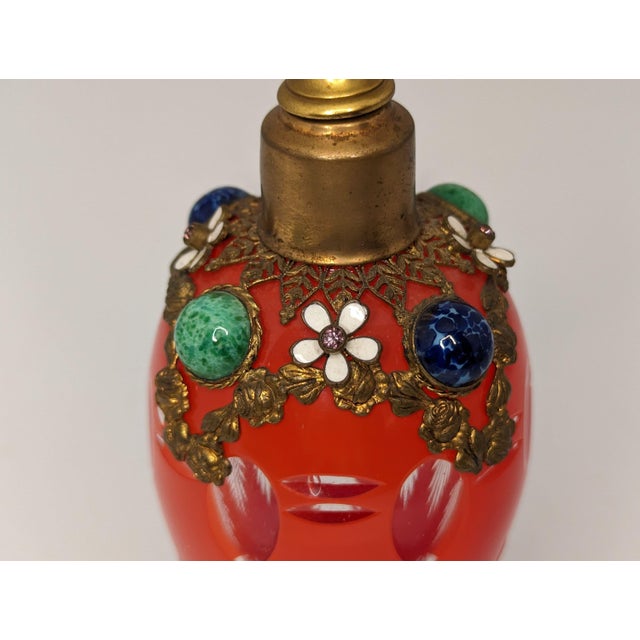 Early 20th Century Czech Red Cut to Clear Jeweled Atomizer: Ormolu Filigree Floral Design For Sale - Image 5 of 10