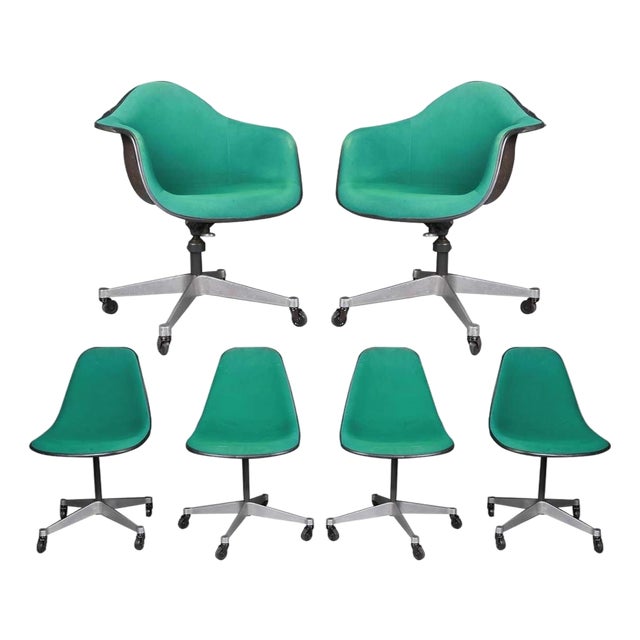 Six Vintage Eames Herman Miller Swivel Shell Chairs on Casters 1970s For Sale