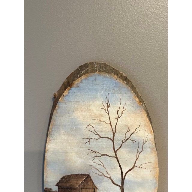 Farmhouse Vintage 1982 Signed Oil Landscape on Natural Wood For Sale - Image 3 of 15