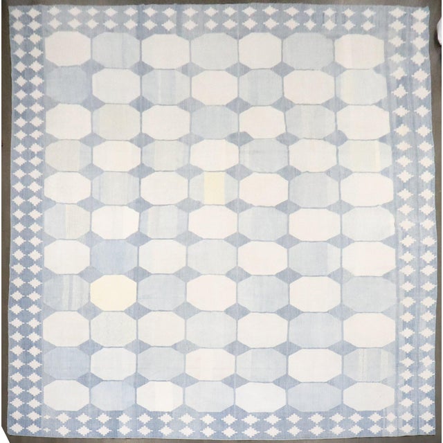 Antique Zabihi Collection Massive White Blue Indian Dhurrie Rug - 13'7" x 18'2" For Sale In New York - Image 6 of 12