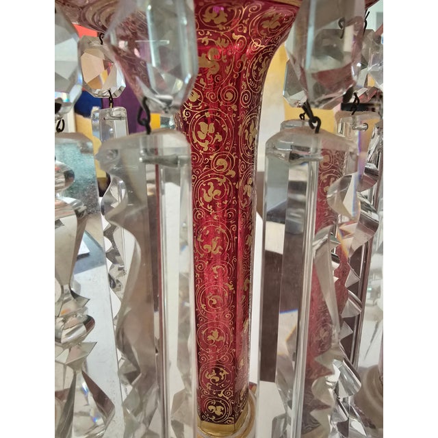 Late 19th Century Antique Bohemian Glass Moser Ruby Cranberry Lustres- a Pair For Sale - Image 5 of 11
