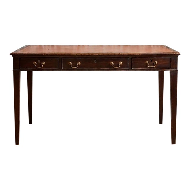 19th Century English Mahogany Writing Desk With Red Tooled Leather Top For Sale