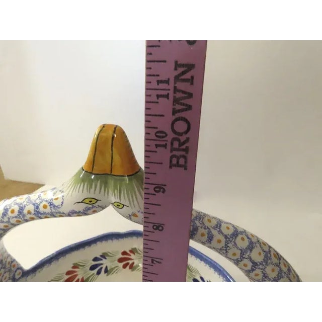 Vintage Large Quimper Swan Handle Basket For Sale - Image 9 of 11