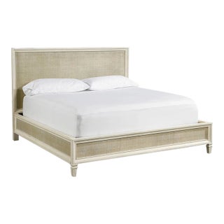 Contemporary Woven Accent Wood Bed in Cotton, King For Sale