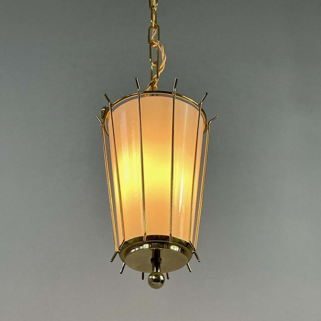 Swedish Opaline Glass and Brass Caged Lantern Pendant, 1950s For Sale - Image 11 of 16