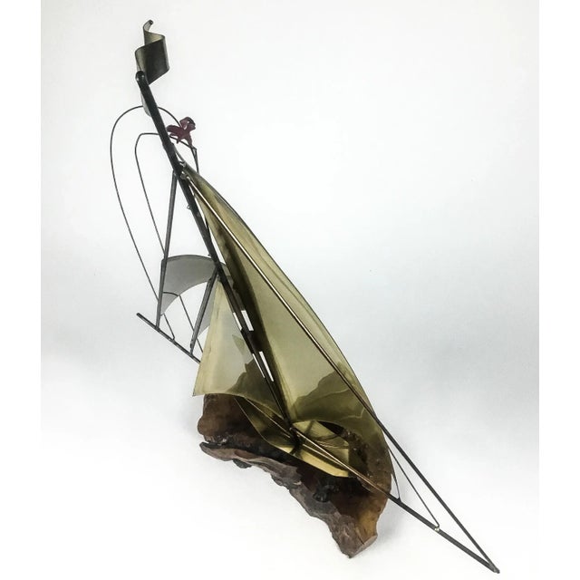 Vintage Brass Wood & Copper Artisan Sailboat Sculpture For Sale In Portland, ME - Image 6 of 13