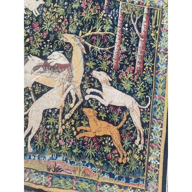 Very beautiful mid century French tapestry with nice design reproduces a segment of "The Stag at Bay" from the...