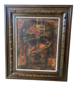 1960’s “Man in Web” Brutalist Abstract Sgraffito Oil Painting, Framed