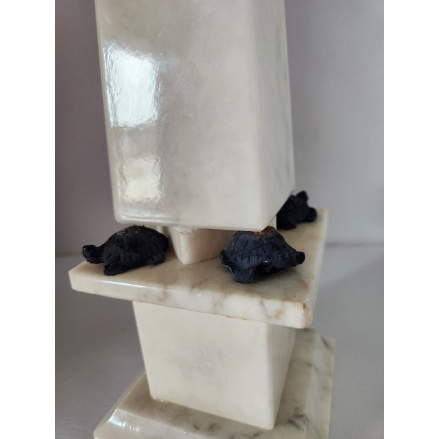 Stone Italian Alabaster Obliesk With Turtles For Sale - Image 7 of 10
