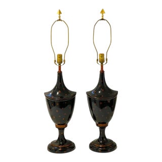 Maitland-Smith Table Lamps Red Stars on Black For Sale