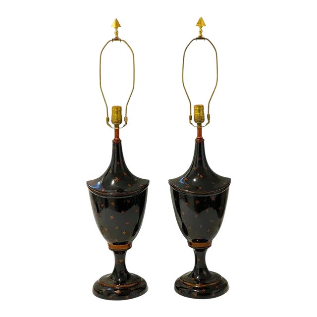 Maitland-Smith Table Lamps Red Stars on Black For Sale