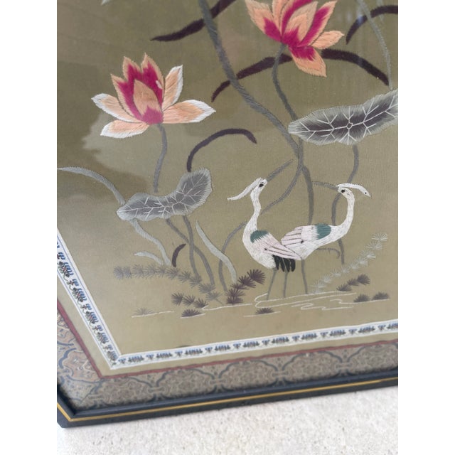 Textile Pair of Vintage Chinese Silk Embroidery Panel Framed For Sale - Image 7 of 10