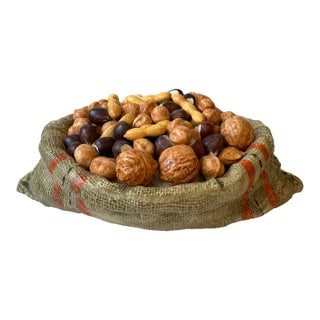 Italian Trompe l'Oeil Bag of Nuts Ceramic Sculpture Majolica For Sale