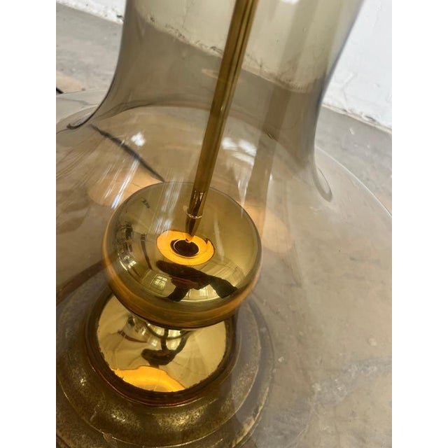 Floor Lamp with Smoked Glass Base and Floral Shade For Sale - Image 5 of 11