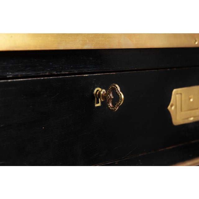 English Antique Campaign Ebonized Pedestal Desk, 19th Century For Sale - Image 14 of 18
