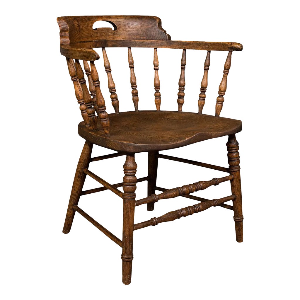 1900s Antique Victorian English Ash and Elm Smoker's Bow Chair