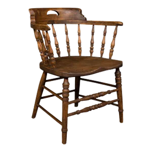 1900s Antique Victorian English Ash and Elm Smoker's Bow Chair