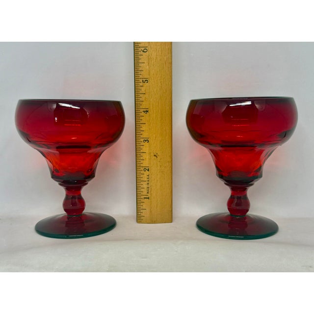 Ruby Red 1930s Fenton Georgian Ruby Agua Caliente Champagne or Dessert Goblets - A Pair For Sale - Image 8 of 10