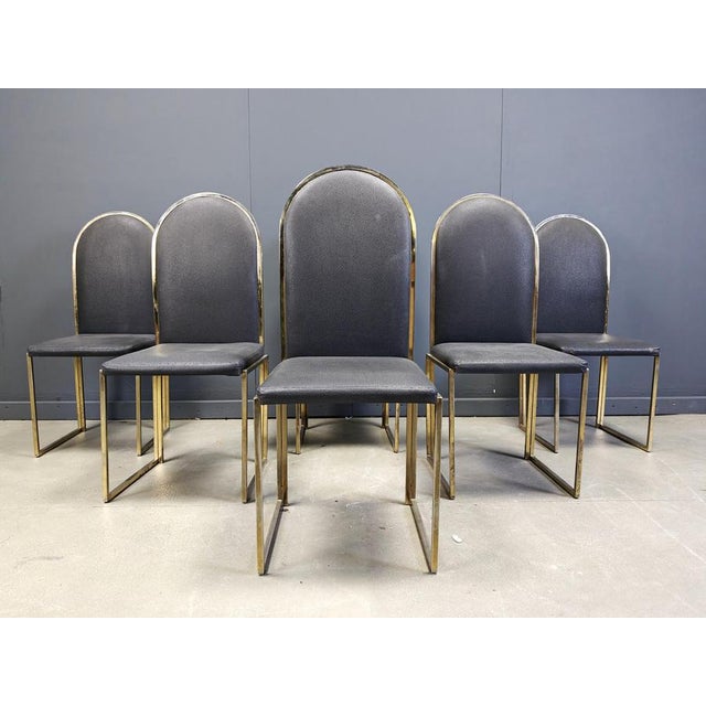 Vintage Brass Dining Chairs attributed to Belgochrom, 1970s, Set of 5 For Sale - Image 12 of 15